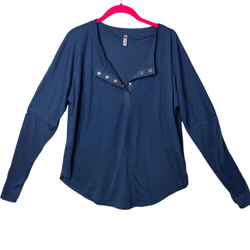 Free People Movement Twice As Nice Henley Shirt Navy Blue Size S NWOT Relaxed